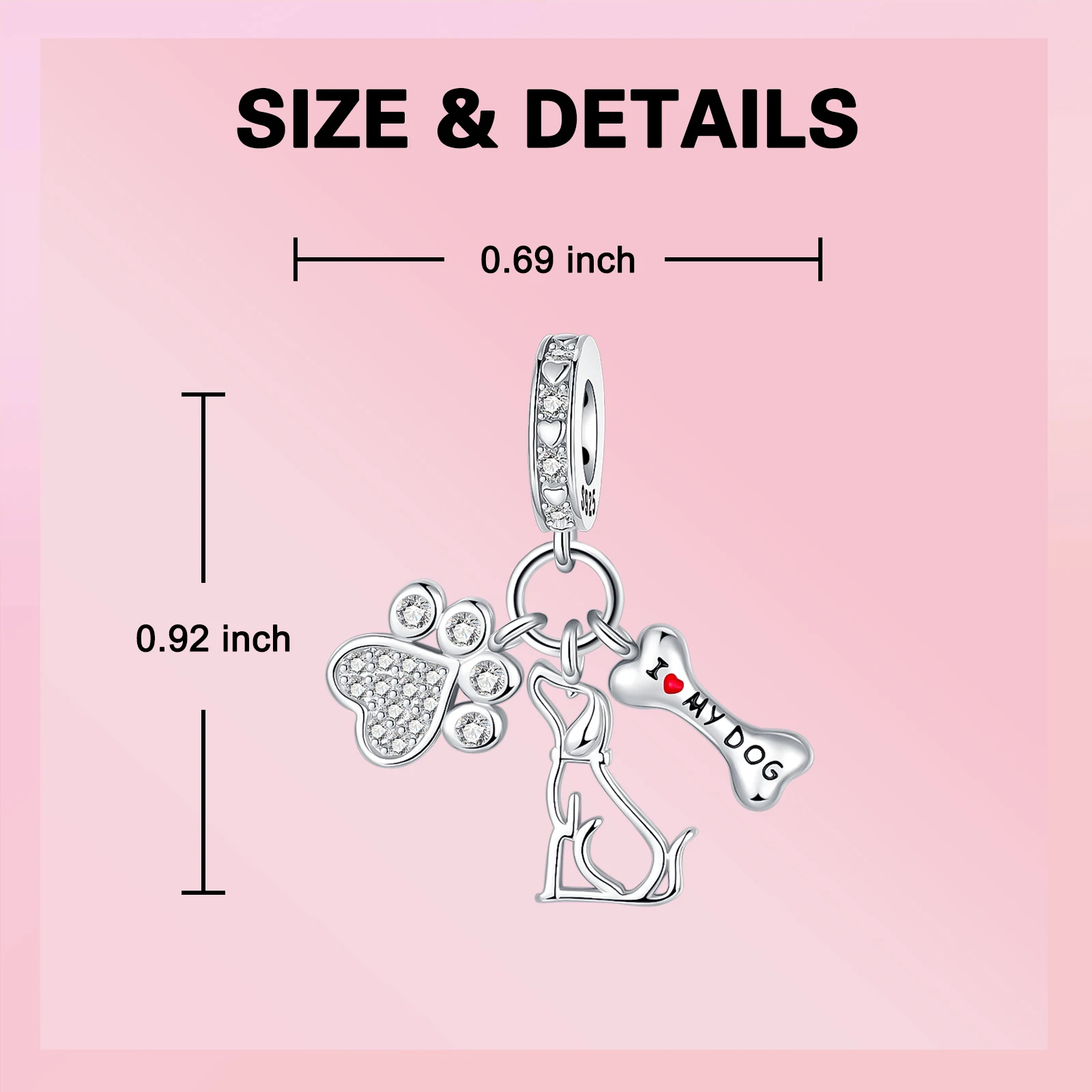 I Love My Dog Dangle Charm 925 Sterling Silver Paw Print Dog Outline Bone Pendant Bead Fit Women Bracelet Pet Lover Jewelry Gift