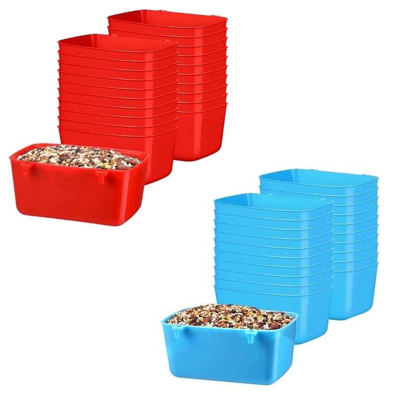 

20 Pieces Cage Cups Chicken Feeder Waterer Cups 18 Oz Pigeon Feeder Plastic Bird Cage Cups Hanging Bunny Feeder Red Durable