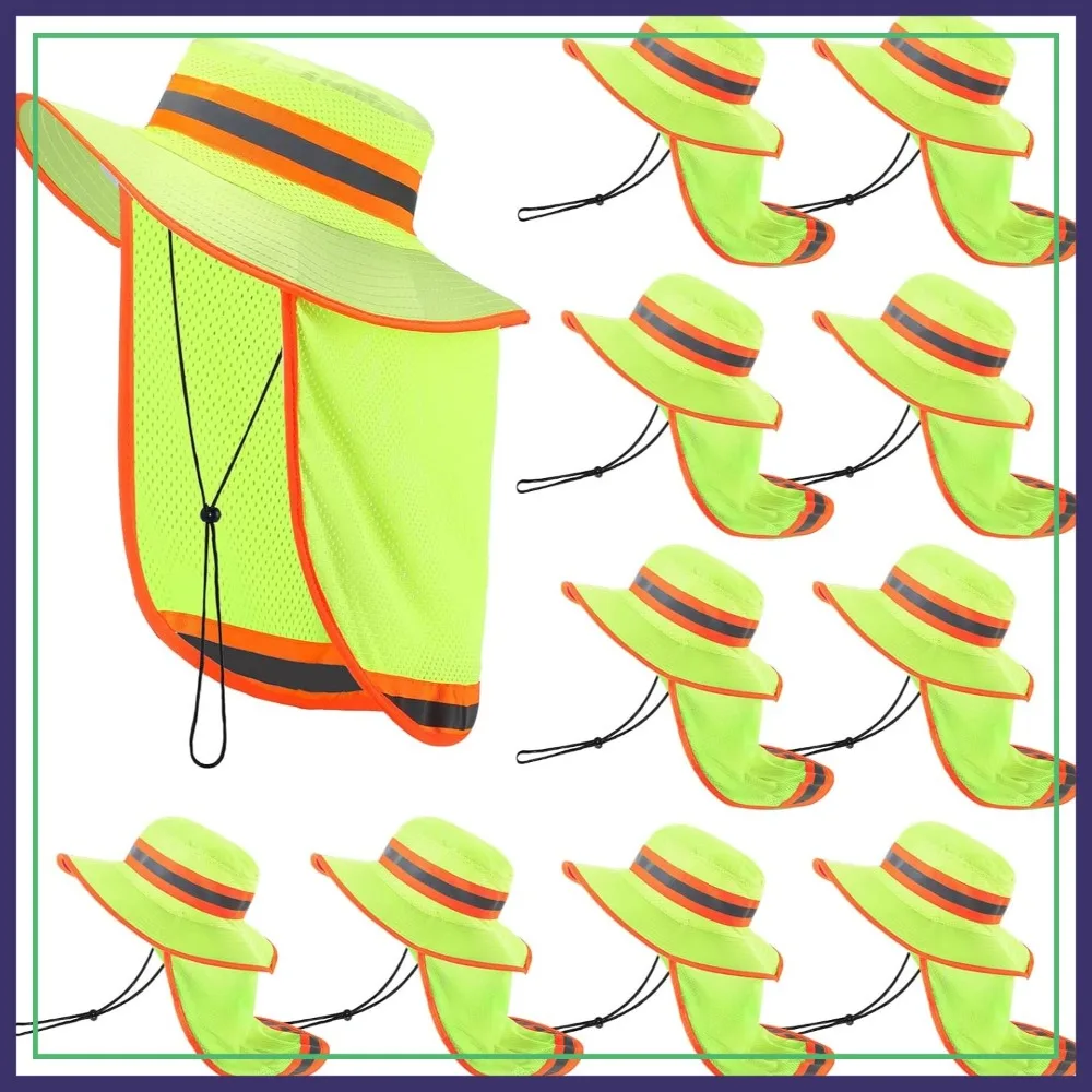 10 Pcs High Visibility Reflective Hat with Neck Flap Safety Sun Hat for Men Bucket Cap Boonie Hats Bulk