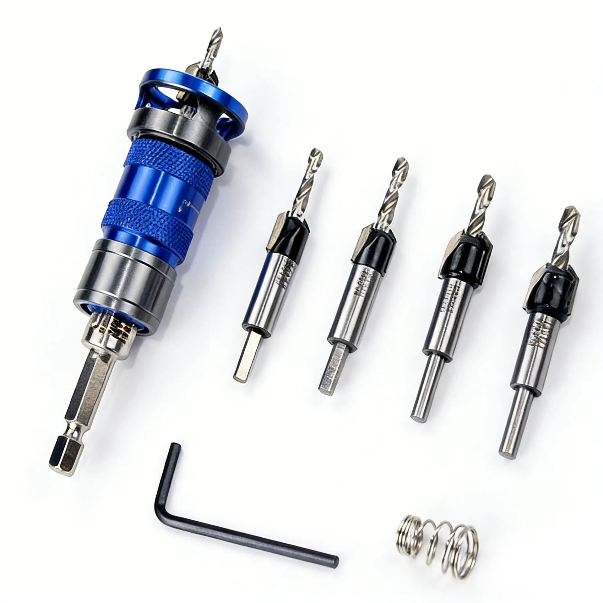 Upgraded Semi-automatic Depth-limited Countersink Drill with Interchangeable Bits – No Panel Woodworking Screw Pilot Drill Set