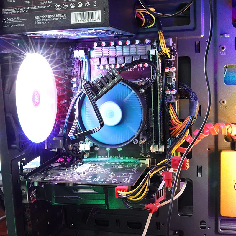 4/3PIN PWM Fan Hub CPU Cooling Fan Power Cable Hub Adapter Sleeved Case Splitter for Computer Cooler Case Fans 1 to 5(15.7 Inch)