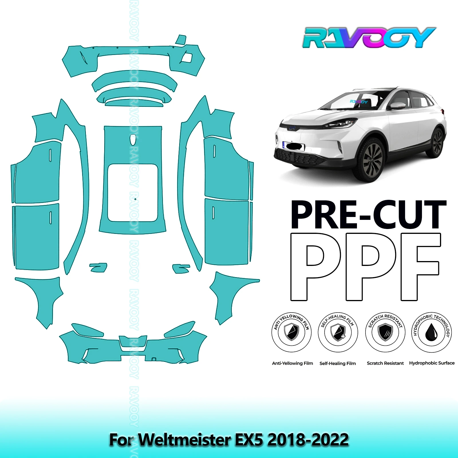 

Car Precut Paint Protection Film Full Vehicle Anti-scratch Exterior TPU PPF For Weltmeister EX5 2018-2022