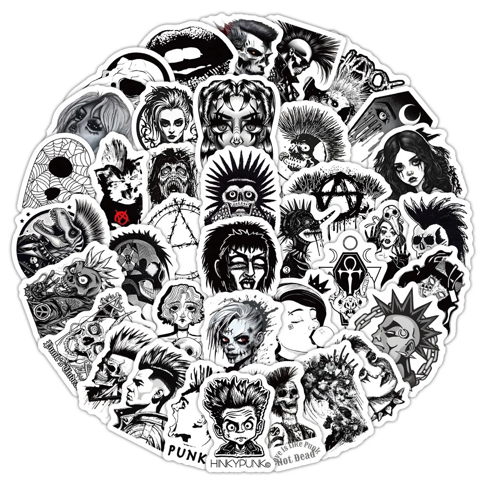 

10/50PCS black and white goth punk style personalized gothic graffiti decorative suitcase computer waterproof stickers Kids Toy