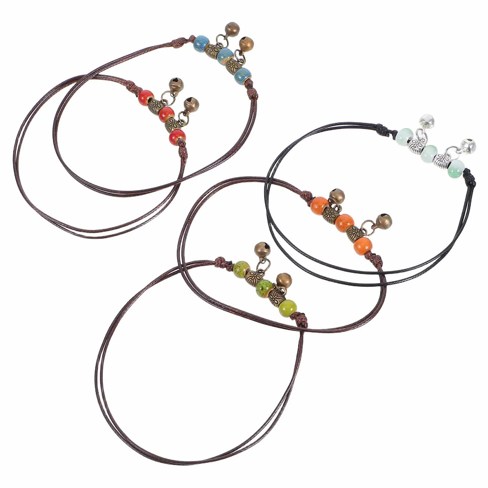 

10pcs Boho Porcelain Beads Anklet For Women Adjustable Handmade Foot Chain Jewelry Summer Beach Vacation Ethnic Charm Ceramic