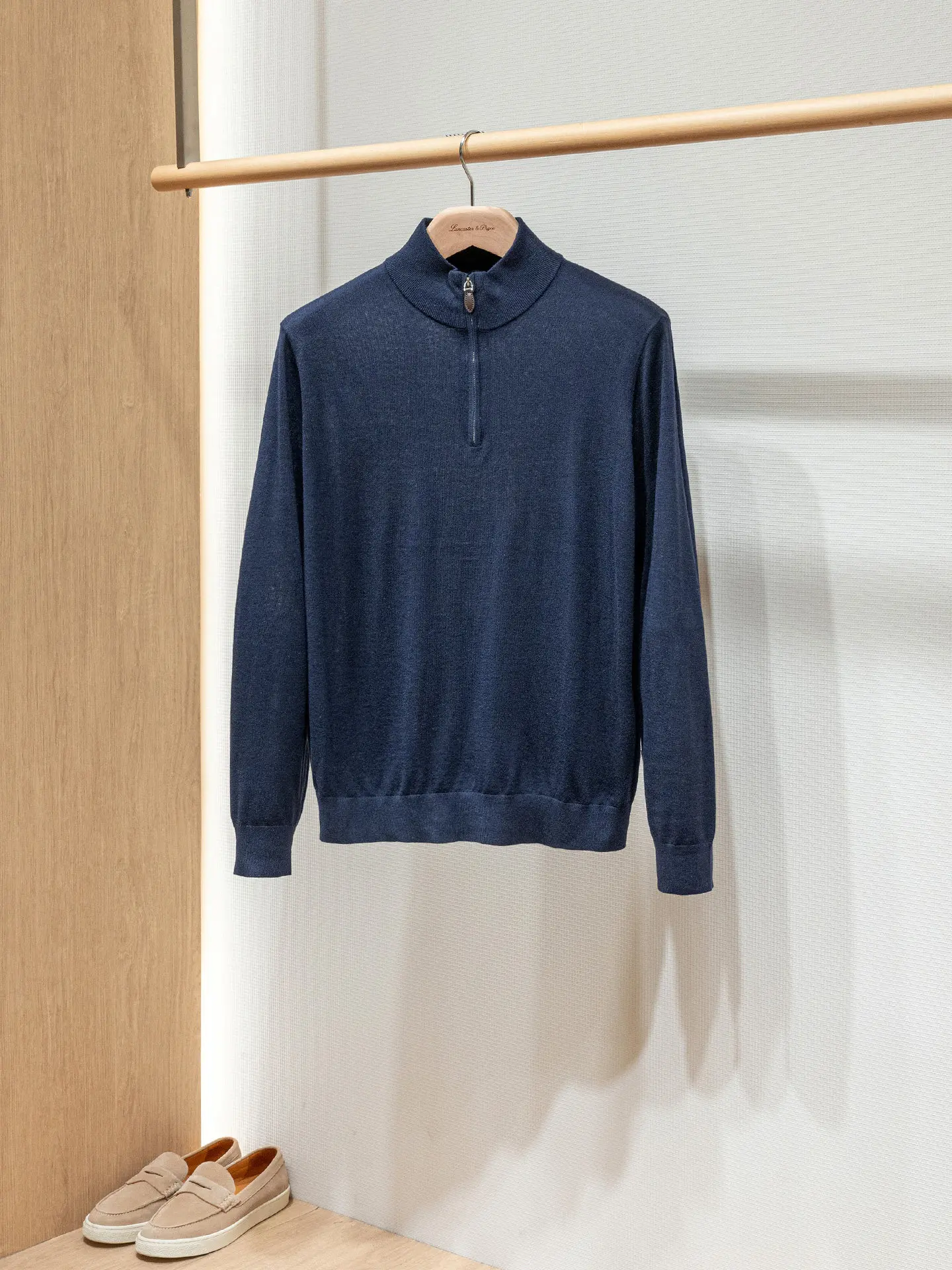 Italian BC 16-Pin 100% Worsted Wool Old Money Style Men's Semi-Zip Knitted Sweater
