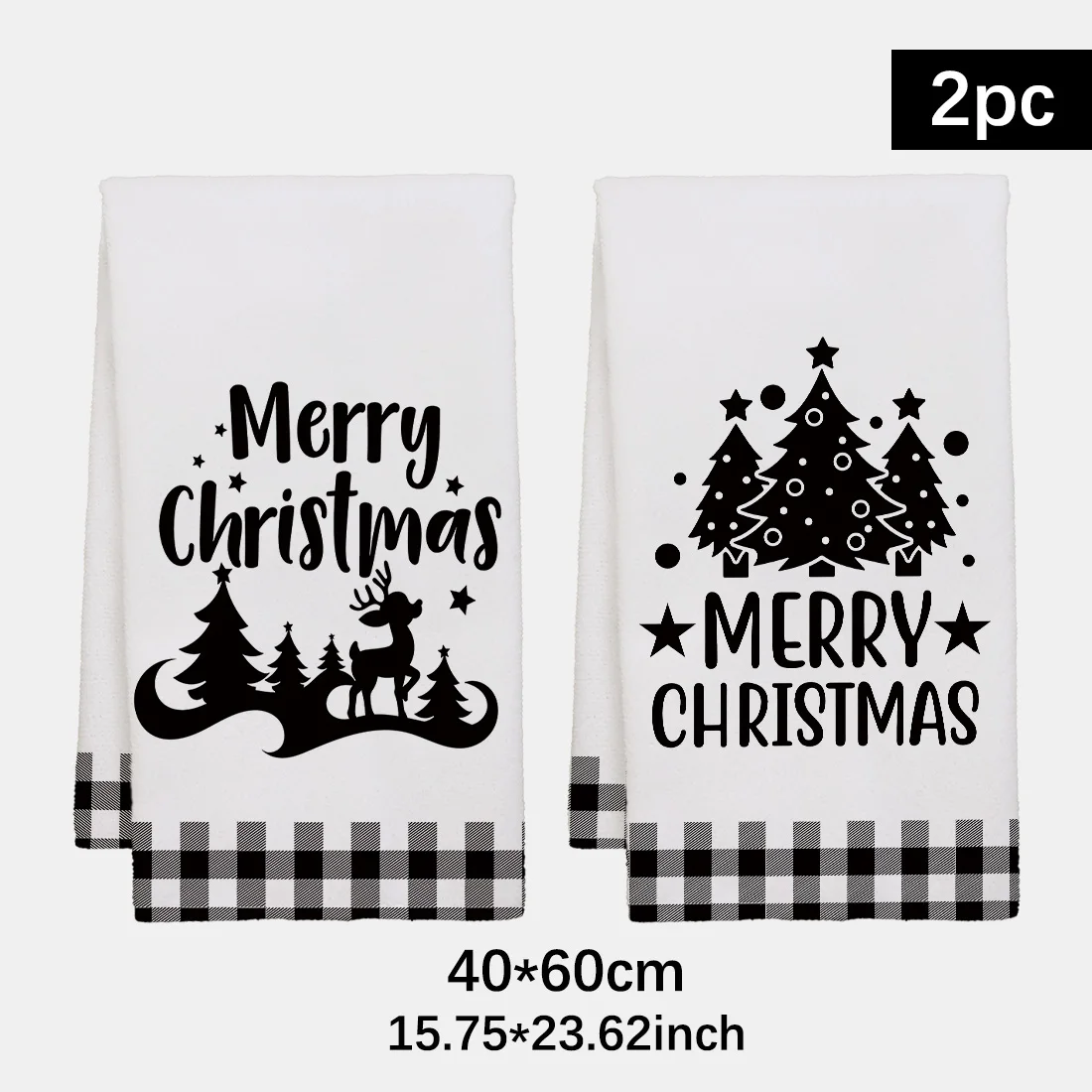 40x60cm 2pcs Christmas Camping Pattern Printed Towel Kitchen Dishcloth  Cleaning Cloth Holiday Gift Merry Christmas Decor
