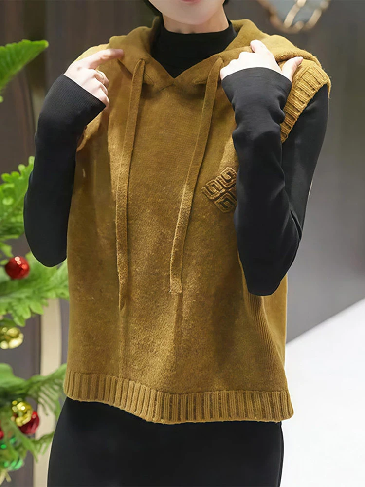 

Korean Sle Loose Fitted Hatl Svel Knitted Vest Women's Spring Autumn High Faion Versatile Slimming Retro Top