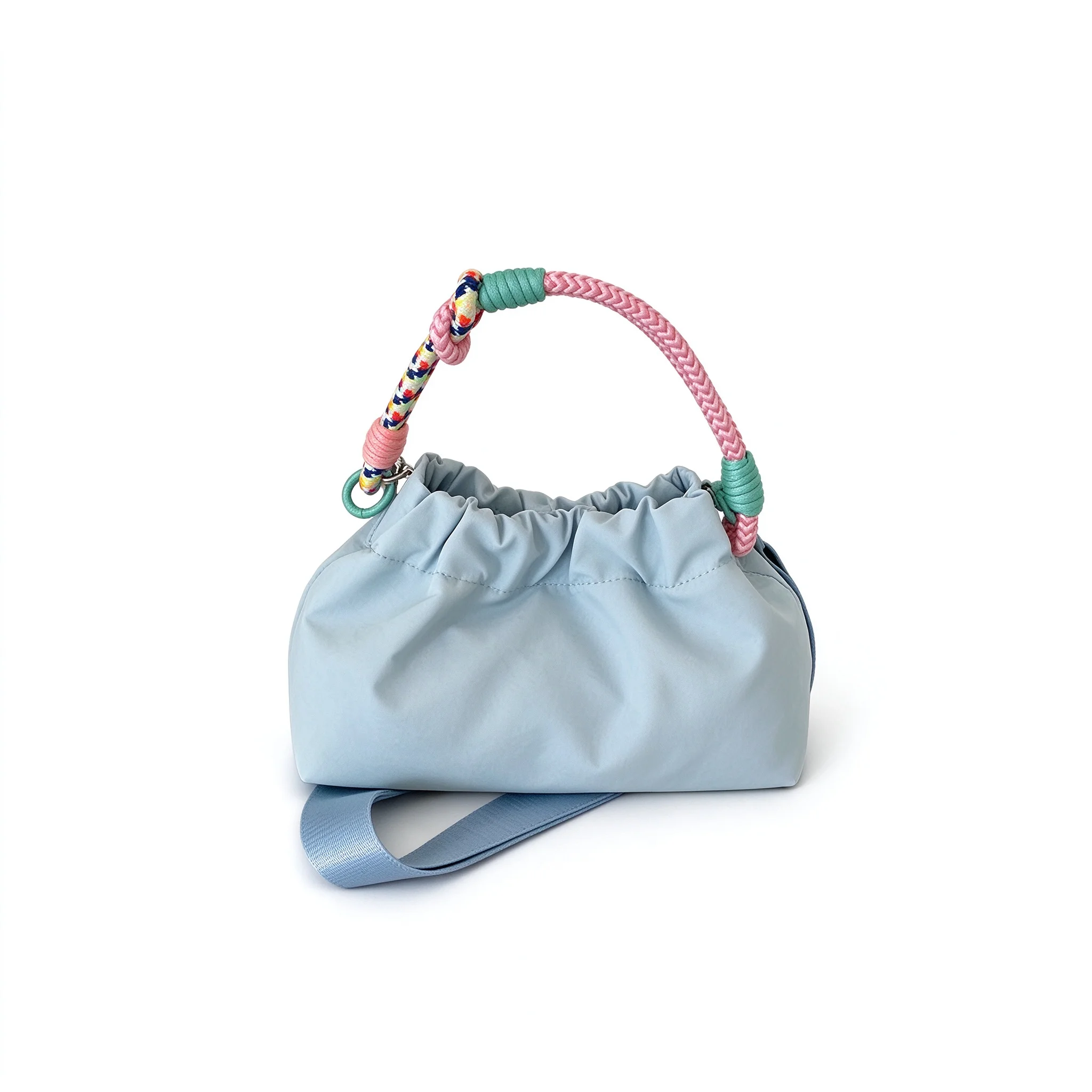 Yellow Blue Khaki Women Soft Nylon Drawstring Cloud Dumpling Bag Casual Crossbody Shoulder Purse Woven Rope Handle Phone Girls