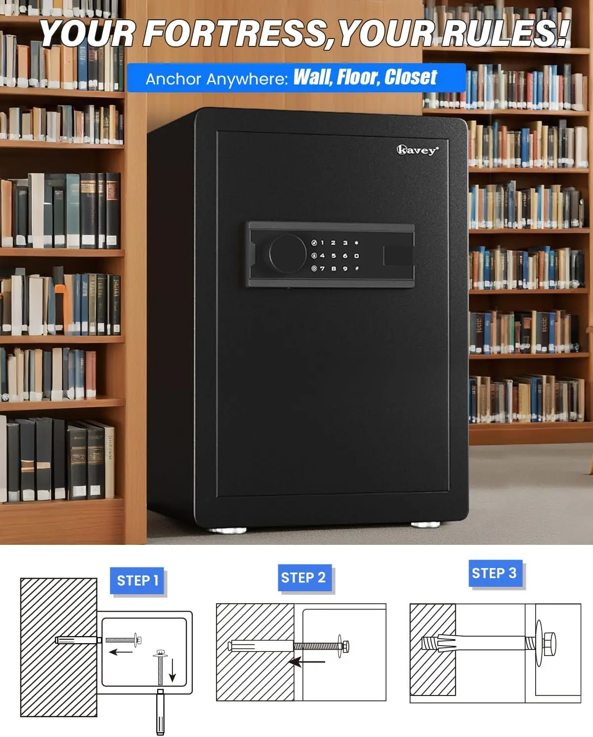 2.5 Cub Safe Box, Large Home Safe with Fireproof Waterproof Bag, Security Safes with Backlit Touch Screen Keypad, Dual Alarm Sys