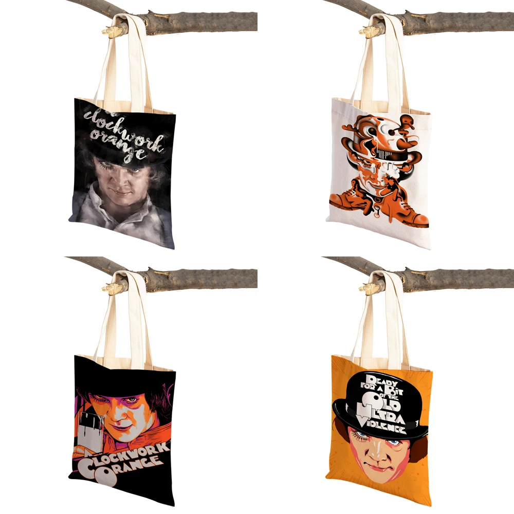 Crime Film A Clockwork Lady Shopping Bags Classic Movie Reusable Foldable Eco Canvas Women Shopper Bag Cartoon Travel Tote Handb