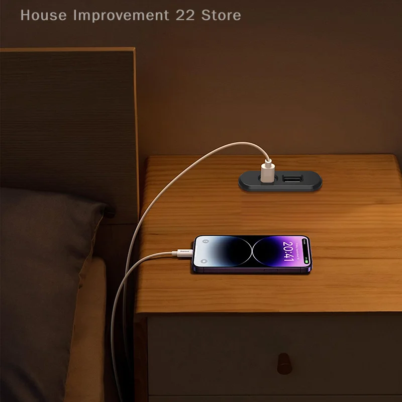 لطاولة غرفة النوم المكتبية مآخذ راحة 1 USB-A و1 Type-C مدمجة في مخرج طاقة مخفي لسطح المكتب مع سلك تمديد 1.2 متر