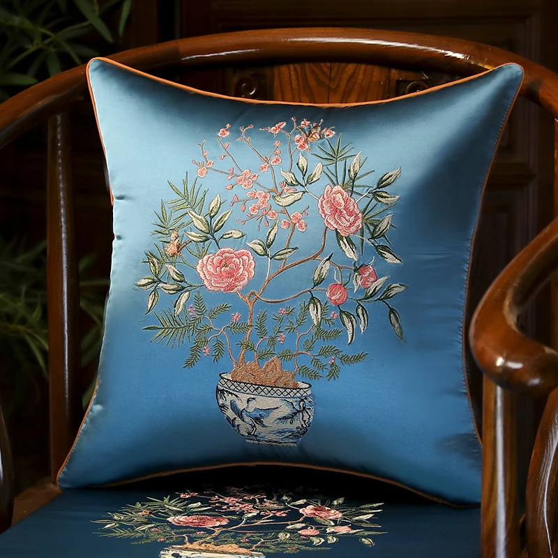 Chinese Flora Pillows Luxury Retro Vase Cushion Case Vintage 45x45 50x50 Decorative Pillow Cover For Sofa Chair Home Decorations