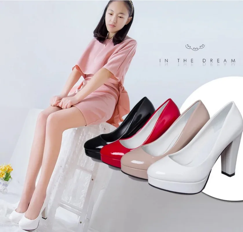 2021Women Pumps Shoes Women PU Leather Shallow Slip-On Round Toe High heels Wedding Party  shoes Mujer