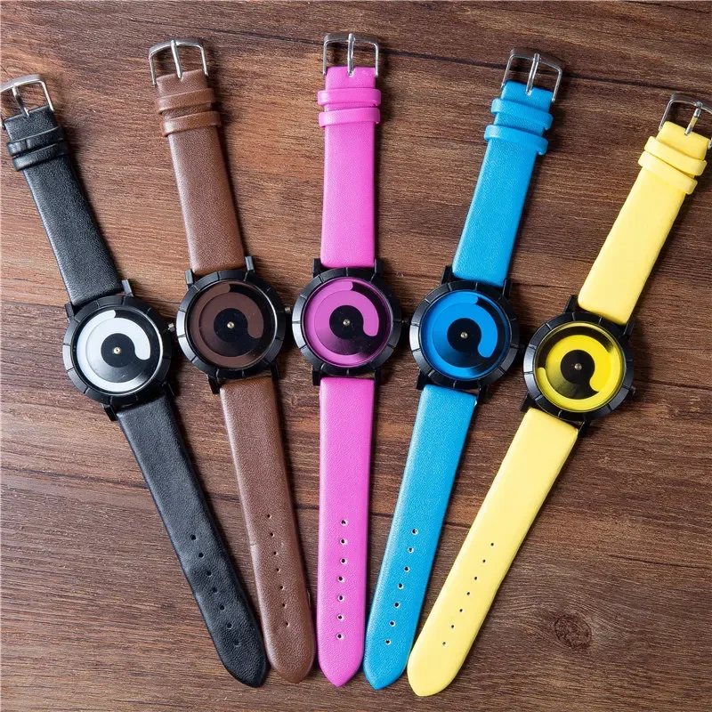 Creative Rotation Men Sports Watches Leather Strap Quartz Wristwatches Fashion Male Watch Young Man Watch Unisex Watch