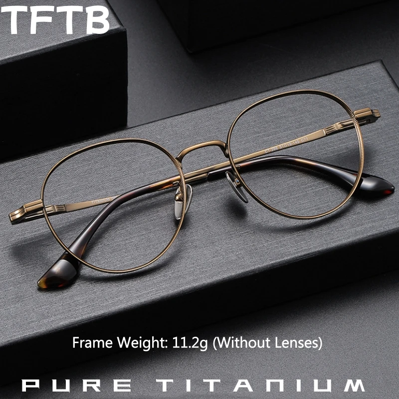 

TFTB High Quality Pure Titanium Retro Round Eyeglasses Frame Men and Women Ultra Light Wide Rim Design Optical Glasses CT-266