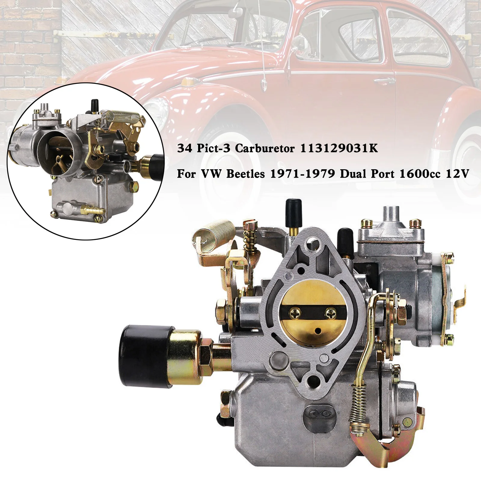 Artudatech 34 Pict-3 Carburetor 113129031K For VW Beetles 1971-1979 Dual Port 1600cc 12V Car Accessories