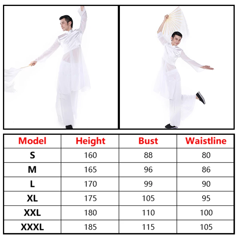 Fantasia clássica uniforme de dança étnica para homens, túnica de dança com colarinho alto, roupa de malha chiffontai chi, roupa de kungfu, nova