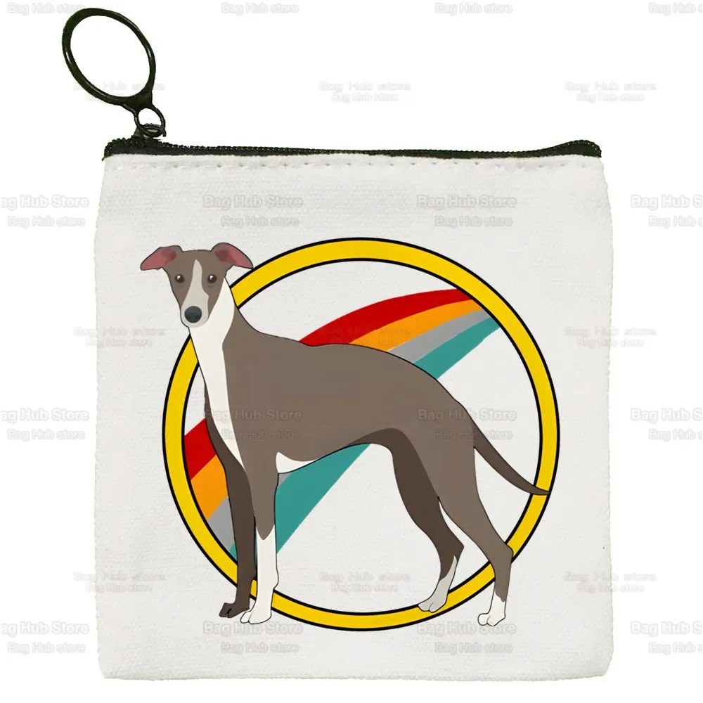 Greyhound Dog Crazy Small Square Bag, Saco de cartão de armazenamento de chaves, Carteira dos desenhos animados, Lady Canvas