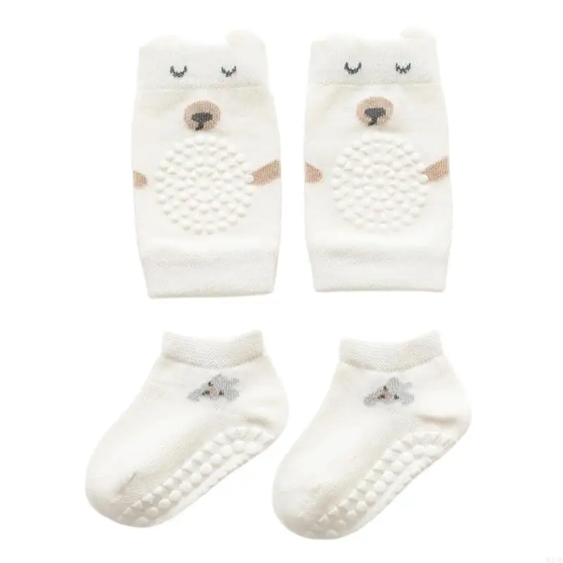 

W3JF Comfortable Knee Pads And Traction Floor Socks For Baby Crawl Learning Protect