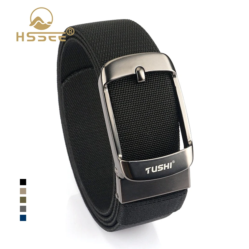 

HSSEE New Men's Elastic Belt Alloy Metal Automatic Buckle Stretch Waistband Casual Belt Male Tactical Outdoor Girdles Gifts