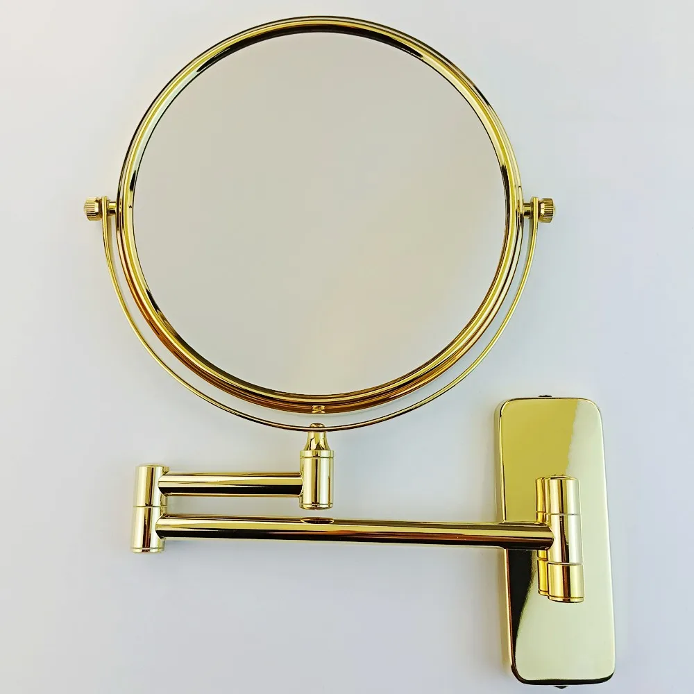 

Golden Wall Mounted 8 Inch Makeup Mirror Double Side Rotating Shave Makeup Mirror Extend Arm 3x Magnifying Bathroom Mirror