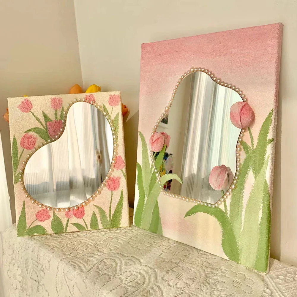 Oil Painting Makeup Mirror DIY Graffiti Painting Board Makeup Mirror Acrylic Material Creative Ins Irregular Dormitory Mirror