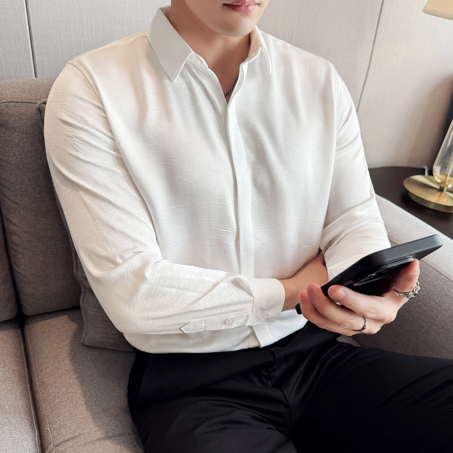 Luxury Fabric Long Sleeved Shirt for Men High Quality Slim Fit Casual Shirts Business Social Banquet Party Shirt Men Clothing