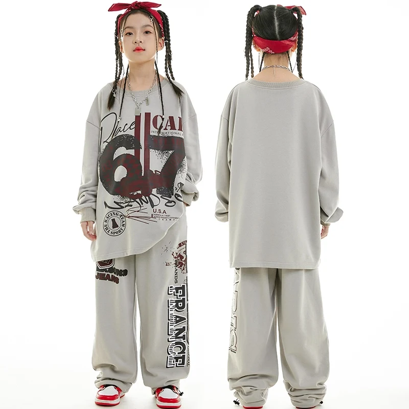 Boys Hip Hop Dance Clothes Teenager Baggy Street Wear Girls Long Sleeves Tops Pants Jazz Practice Clothing Sport Outfits BL13967