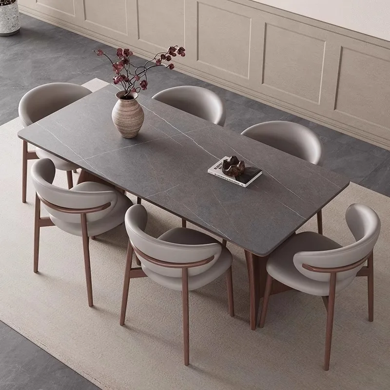 Solid wood rock slab dining table and chair combination household small apartment modern simple ash wood rectangular dining tabl