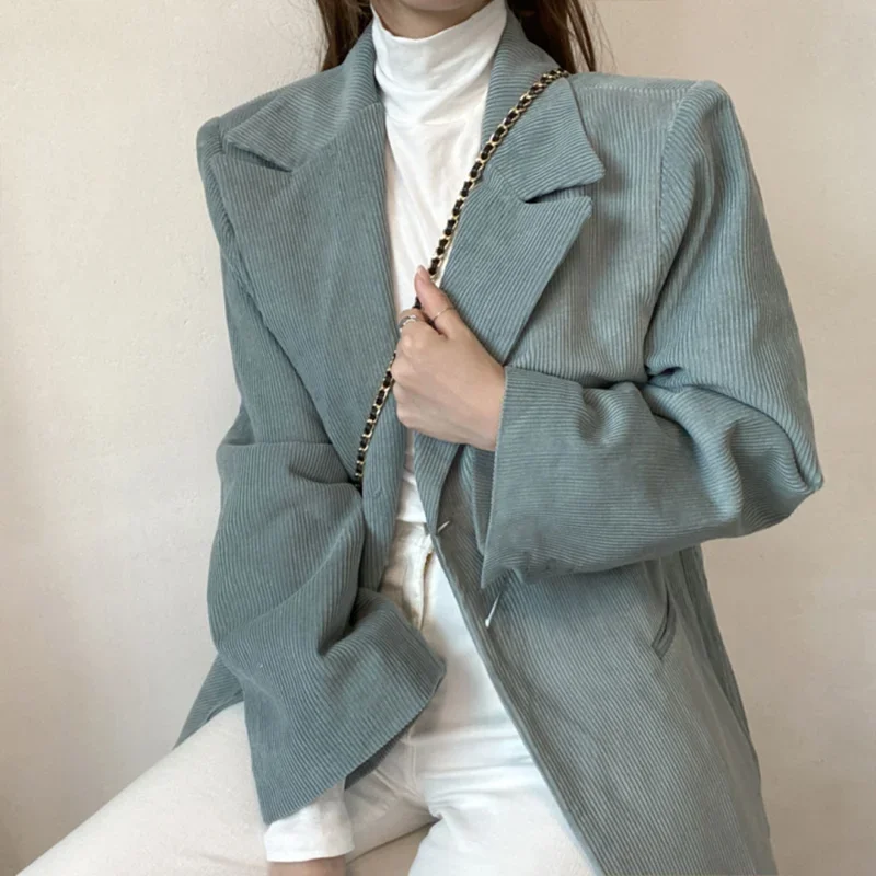Autumn 2024 Corduroy Blazers Women Notched Collar Long Sleeve Blazer Jacket Female Korean Fashion Casual Winter Coats Tops Mujer