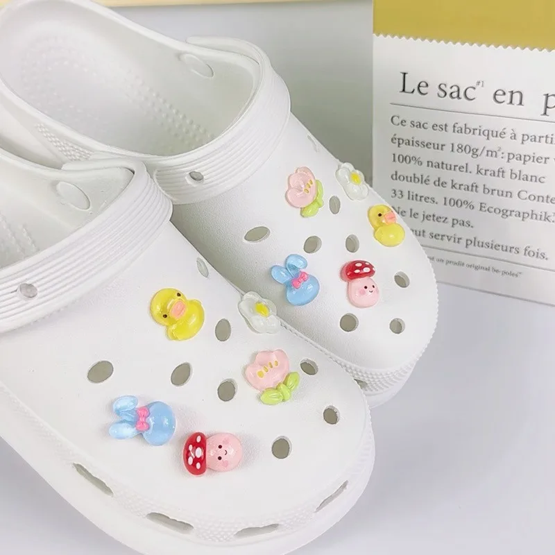 10PCS Fashion Shoe Charms for Clogs Set Accessories Hole Shoe Buckle DIY 3D Cute Cartoon Mushroom Duck Shoes Decorations