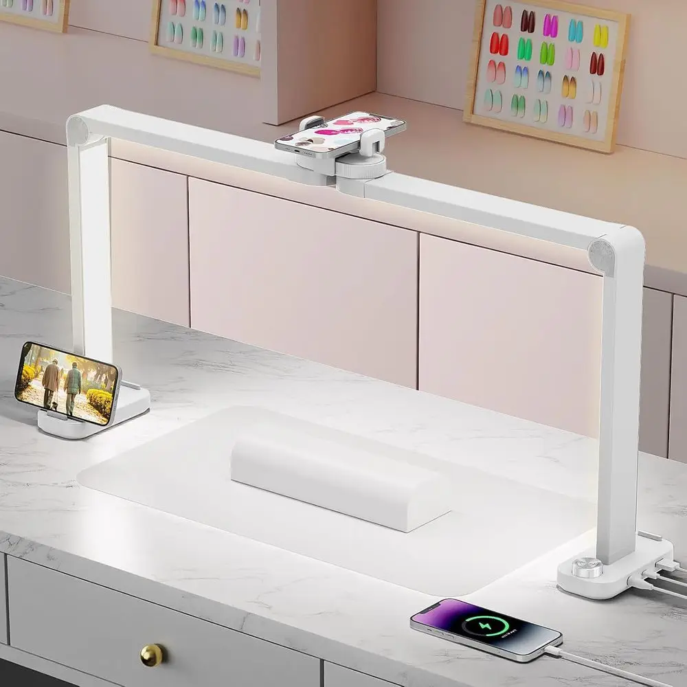 34 Adjustable LED Desk Lamp with Pedestal Stand for Nail Tech, Beauty, and Tattoos, 0-100% Brightness, 3000K-6000K Color Tempera