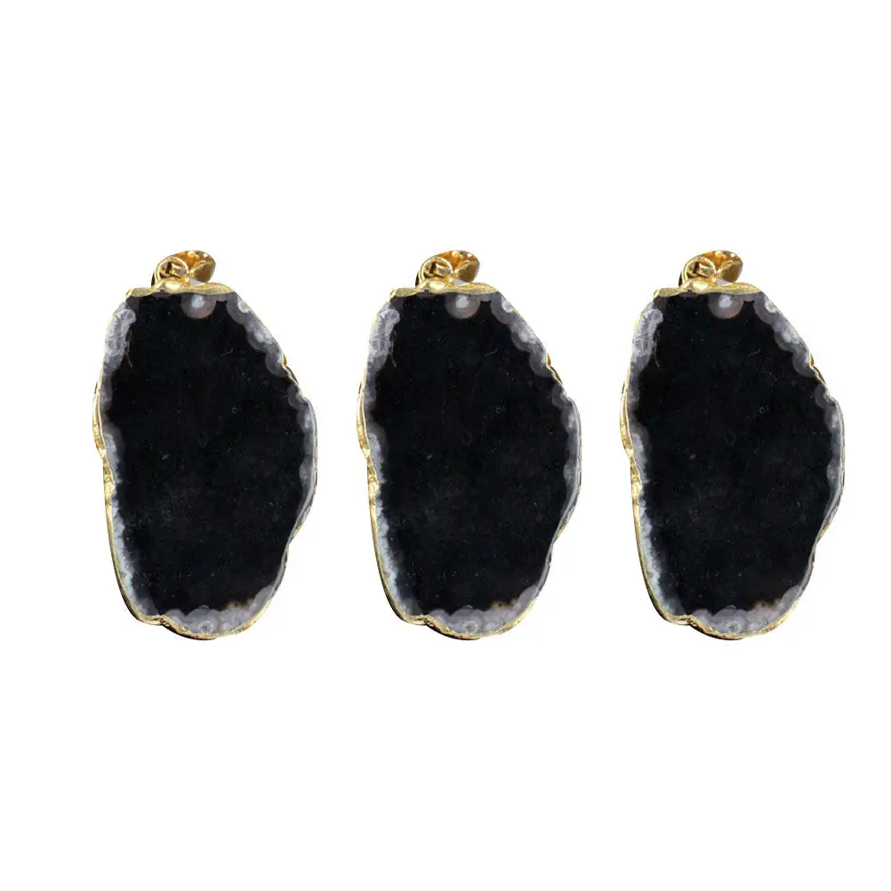 

3Pcs Agate Stone Slice Pendants Plating Metal Brim DIY Jewelry Necklace Sweater Zipper Keychain Charm Accessories