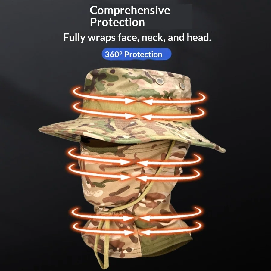 1pc Camouflage Wide Boonie Cap Balaclava Hat Outdoor Sunshade Suit Foldable Soft Hat Hunting Fishing Wide Brimmed Sunscreen Caps