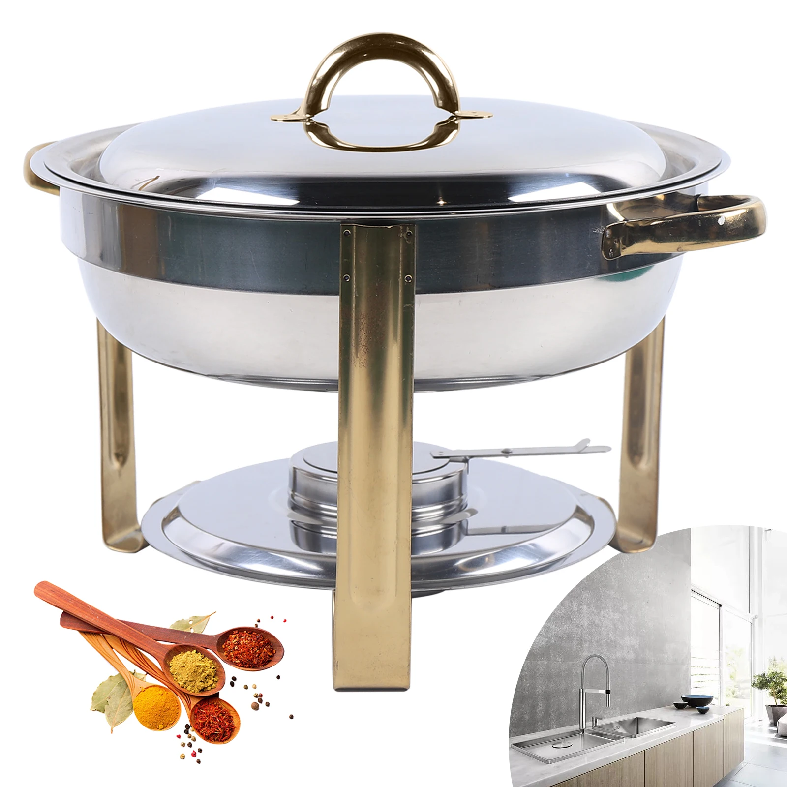 4L/4.3QT Heating Container Food Sideboard Stainless Steel Heating Plate Food Insulation Food Warmer With Water Stove