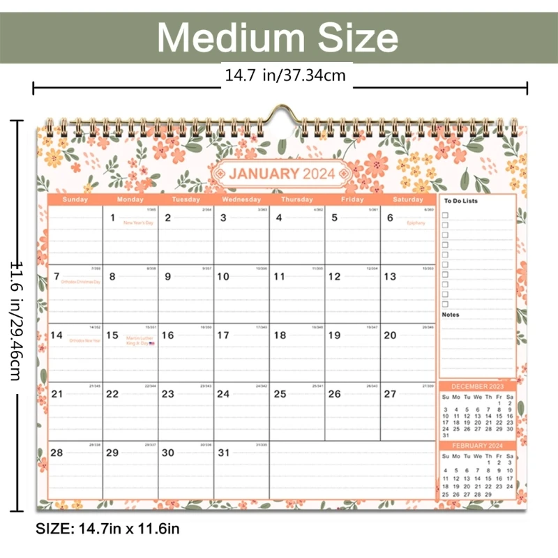 2024-2025 Muurhangende kalender Twin-Wire Binding Gevoerde Dagelijkse Blokken voor Thuis 87HC