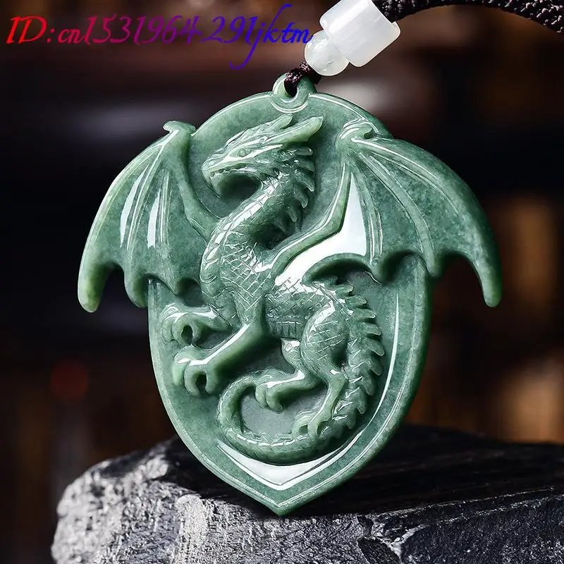 Natural Burmese Jadeite Dragon Pendant Necklace Gemstone Carved Amulet Vintage Luxury Real Jade Jewelry Charm Gifts for Women