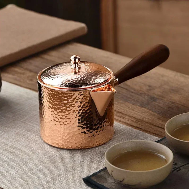 Handcraft Pure Copper Teapot Water Kettle Tea Coffee Pot Hammer Pattern Single Handle Water Boiler Drinkware Tableware