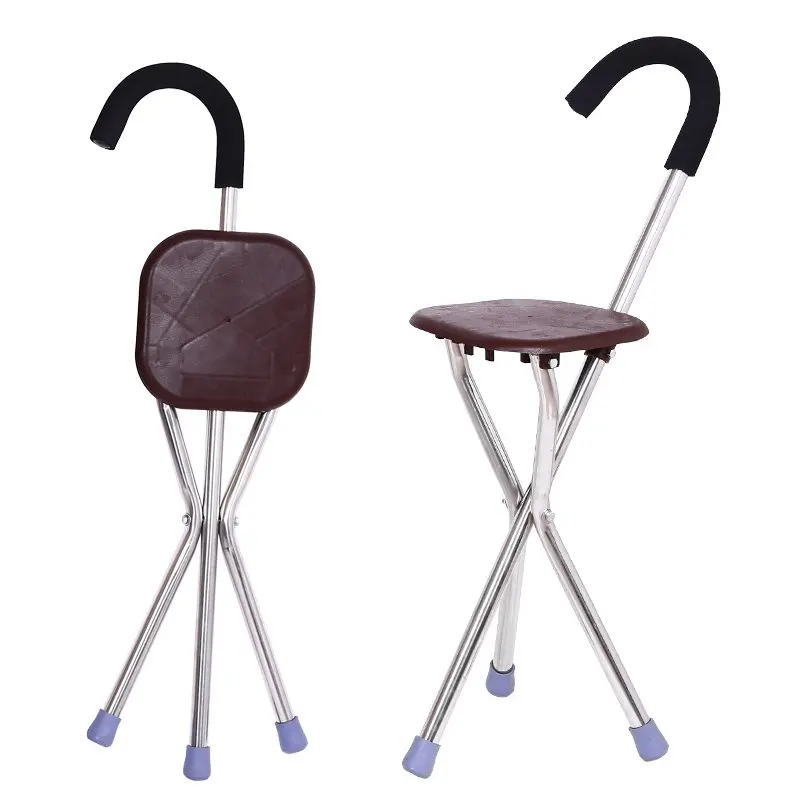 Aluminum Alloy Folding Cane Outdoors Slip Walking Stick Chair Multi-Functional Elderly Stable and Safe Crutch Stool