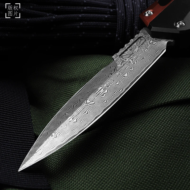 Damascus Blade GLYKON MICRO TECK TECH Knife GK Series Wine Red T7 Handle EDC Self Defense Militay Tactical Pocketknives