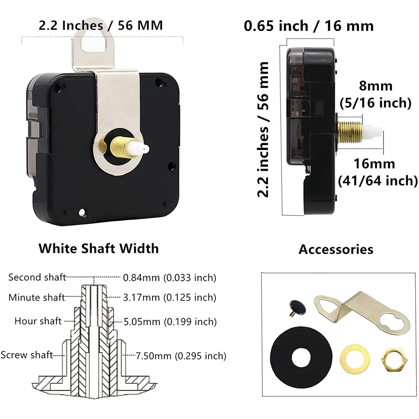 16mm Quartz DIY Wall Clock Motor Kit Movement Mechanism Big Spade Clock Parts Repair Replacement Movement