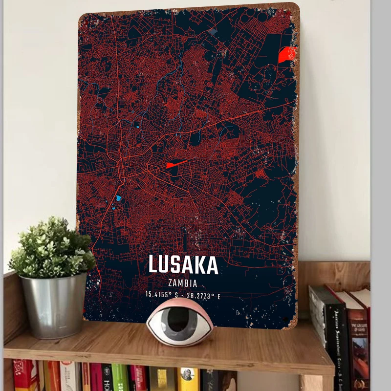 Lusaka Zambia stadskaart metal - Home Decor Zambia recensie en prijs