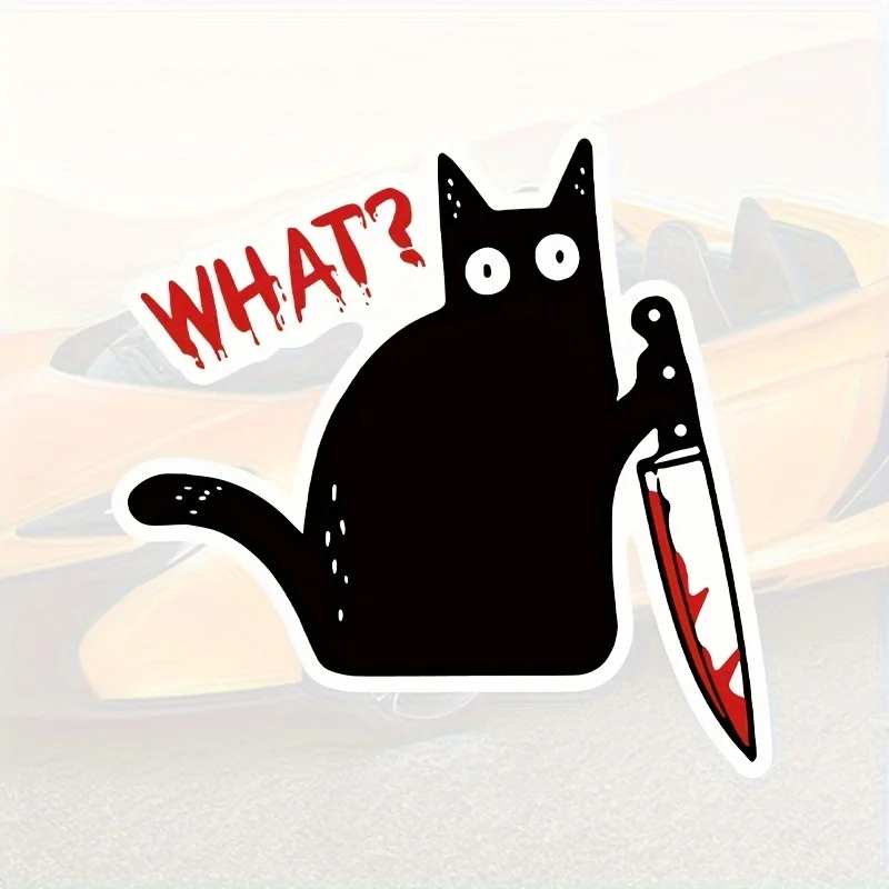 Halloween Schwarze Katze Aufkleber, Lustiger Mörderkatzen-Vinylaufkleber mit Messer, Mehrzweck-Zubehör für Auto Laptop Handy Dekoration