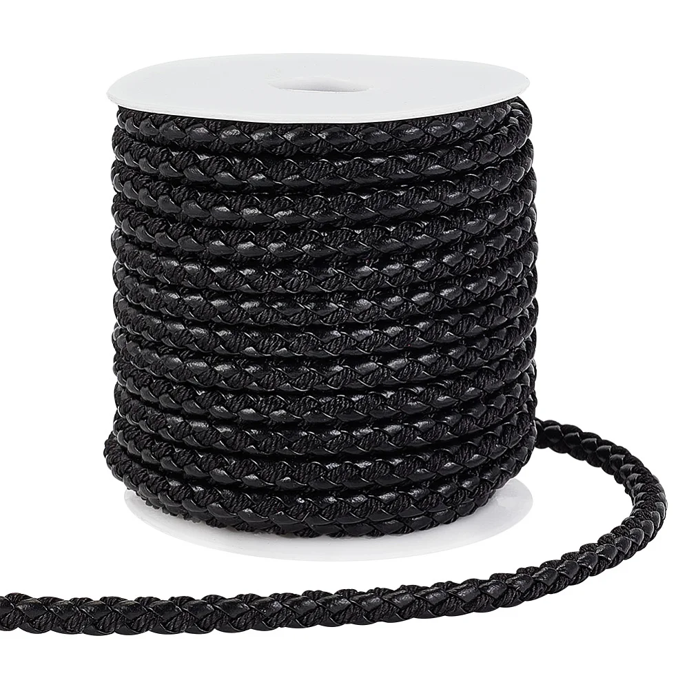 

PH 10 Yards Round Leather Cord 5.5mm Leather Rope Black Jewelry Craft Cord Tie Cording Leather Strap Bolo Cord for Bracelets
