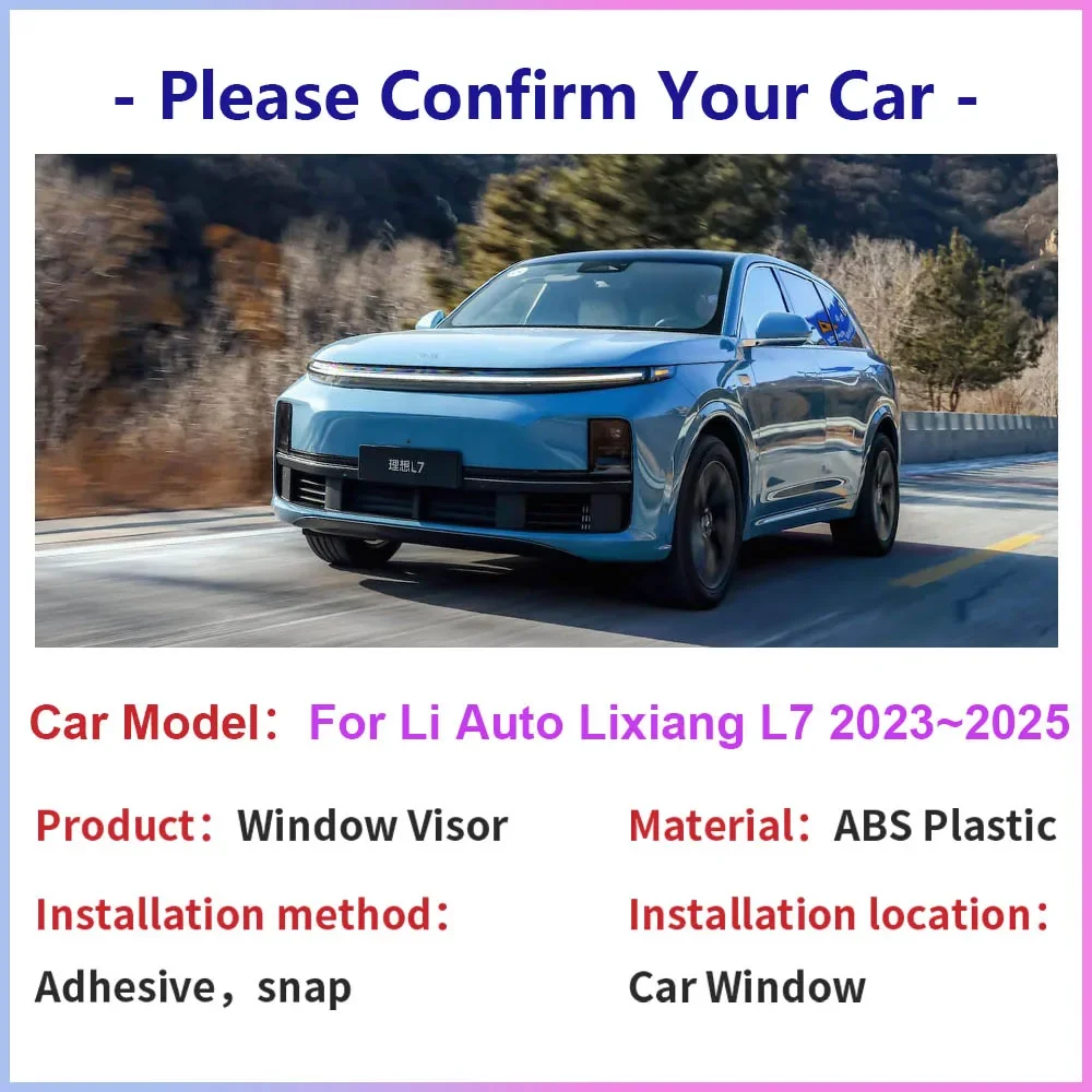 Windows Visor for Li Auto Lixiang L7 2023 2024 2025 Car Vent Smoke Covers Sun Rain Guards Deflector Awnings Shelters Accessories