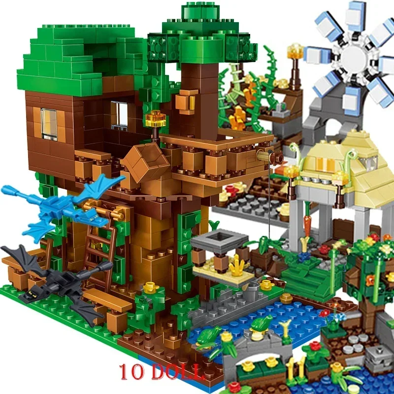 Hot Toys 1208PCS Building Blocks For Legoinglys Minecrafted Village Warhorse City Tree House Waterfall Educational Toys For Kids