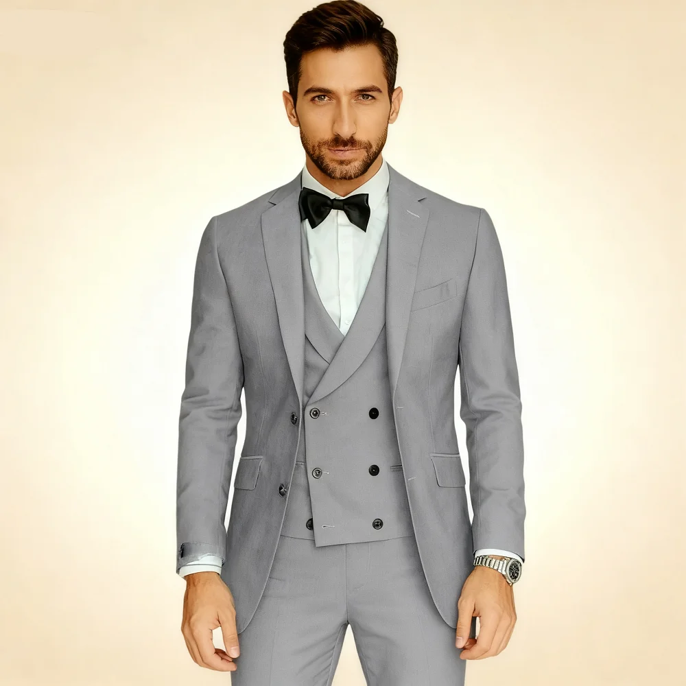 

Элегантный комплект для курения Ternos Masculinos из 3 предметов с блейзером с зубчатыми лацканами, жилетом и брюками, деловой мужской костюм