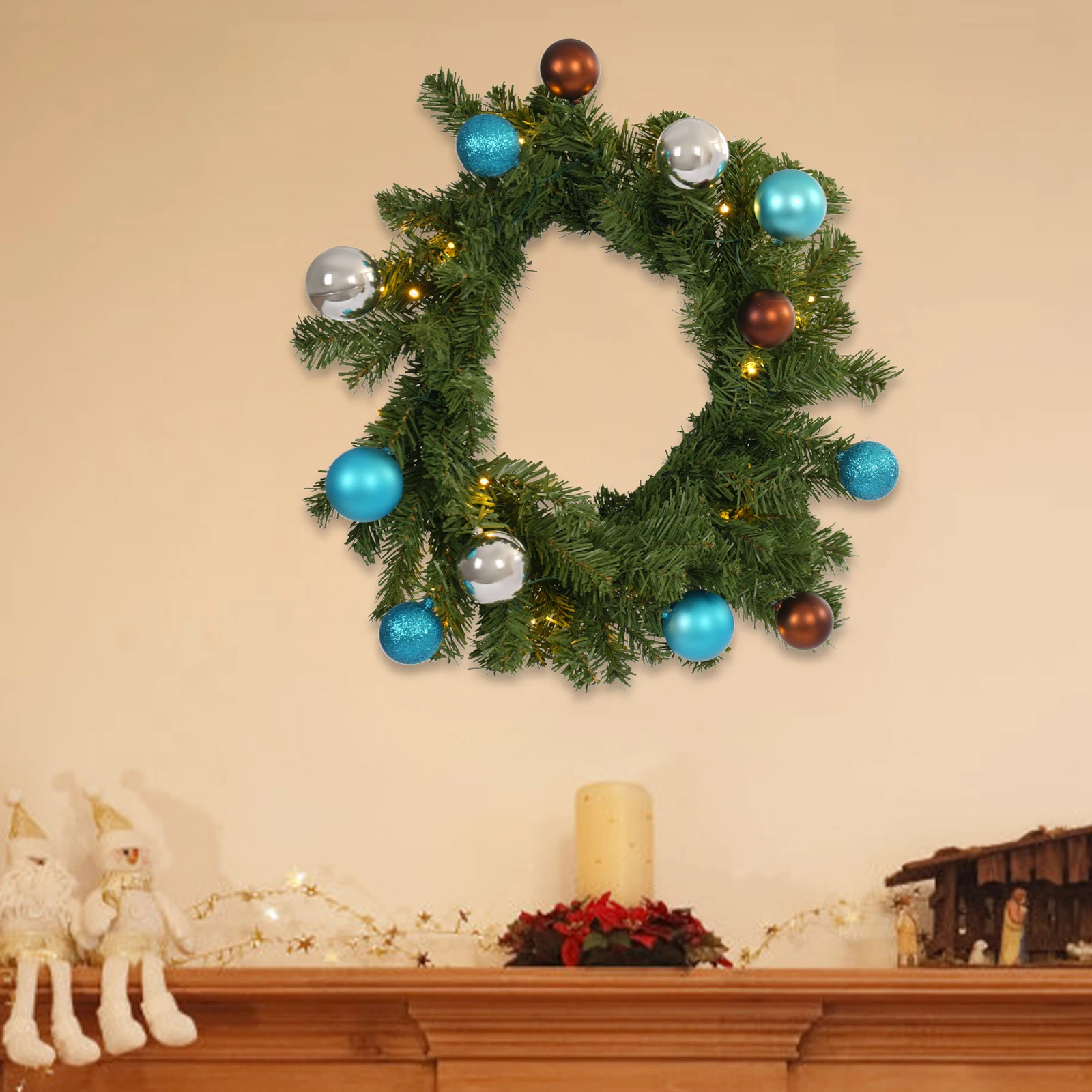 Christmas Wreath Indoor Decor Wreath Festival Wreath with LED Lights for Door Window Fireplace Entryway Blue