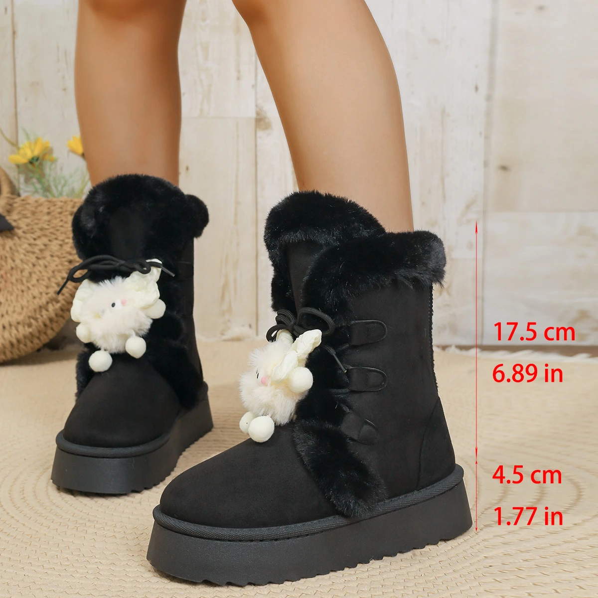 الدافئة رشاقته أفخم الثلوج أحذية النساء 2025 الشتاء لطيف الكرتون سميكة القاع حذاء من الجلد امرأة فو الجلد المدبوغ عدم الانزلاق أحذية قطنية #5