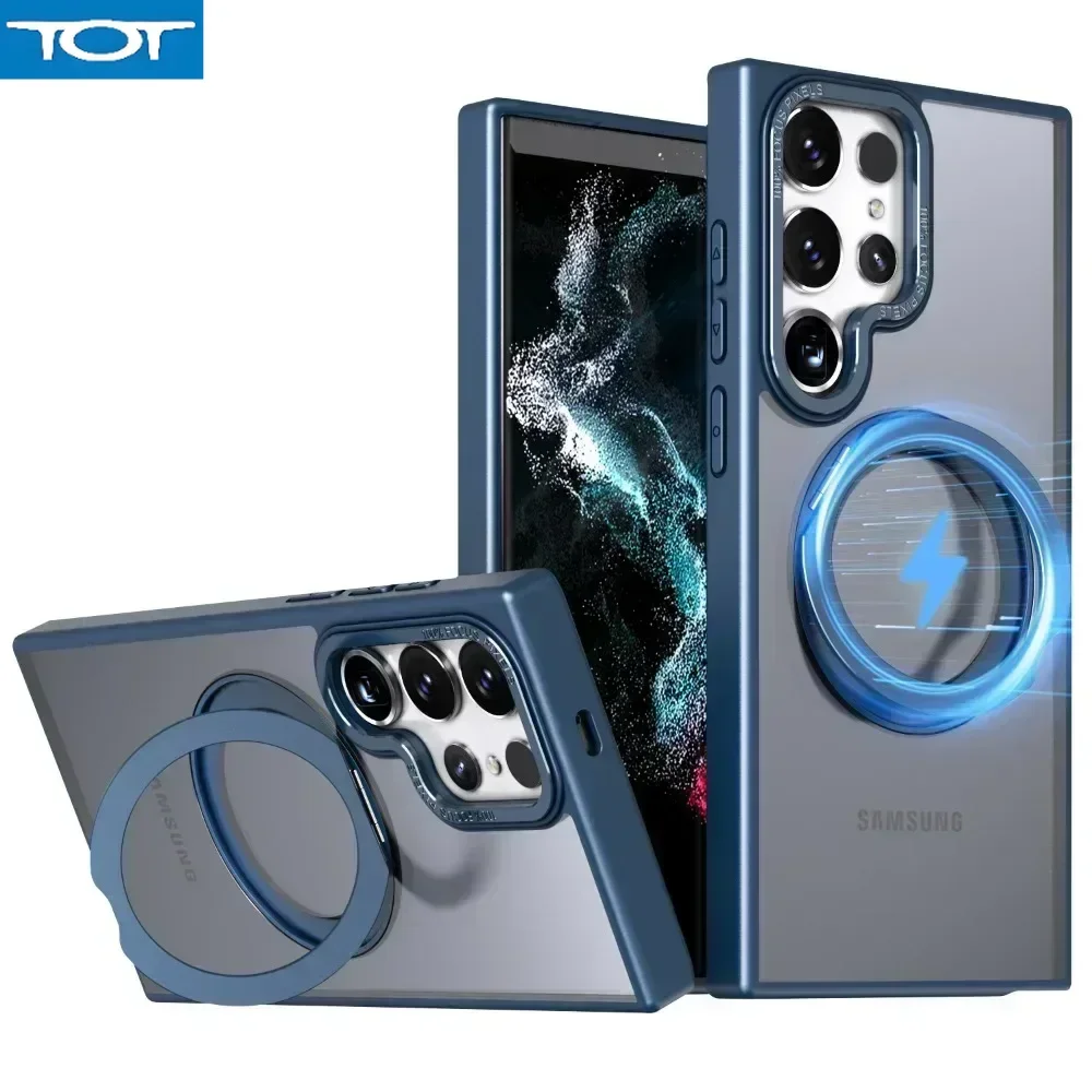

Magnetic Phone Case for Samsung Galaxy S24 S23 FE S22 Ultra Plus For Magsafe Matte with 360° Rotatable Invisible Ring Holder